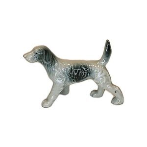 Vintage Dog Pointer Setter Japan Ceramic Gray Black Spots Figurine ~2.75" Tall